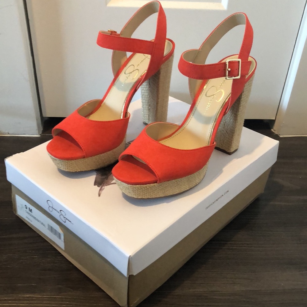 NBW Jessica Simpson Priella Tangerine and Natural Platform Sandal - Picture 9 of 11